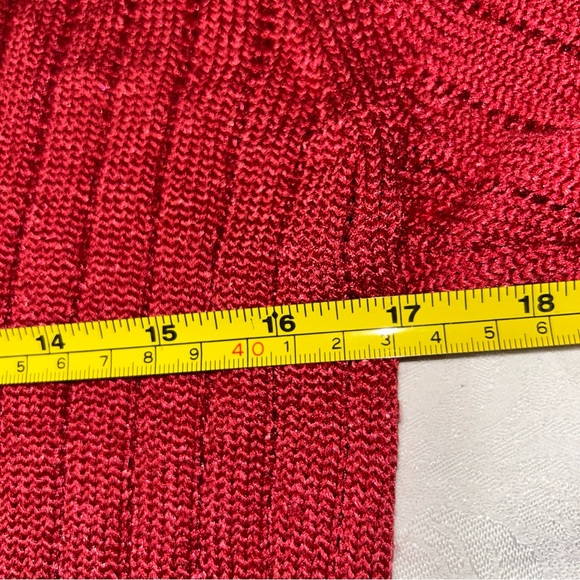 Liz Claiborne Sweater Women Petite M Silk Red Shimmer Holiday Wide Ribbed basic - Picture 7 of 8